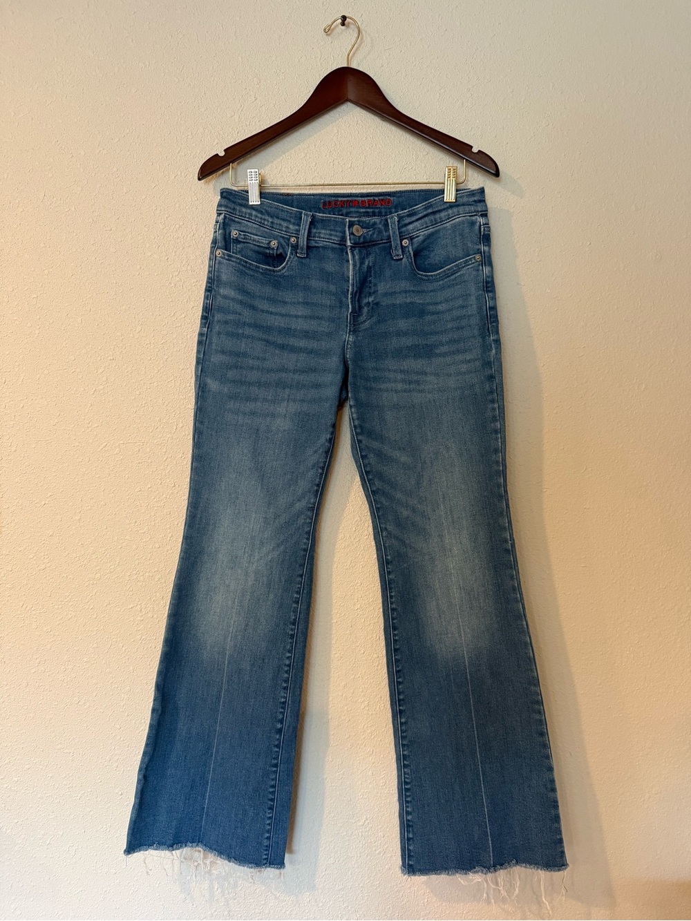 Lucky Brand Sweet Mid Rise Flare Jeans 29 Raw Hem Medium Wash